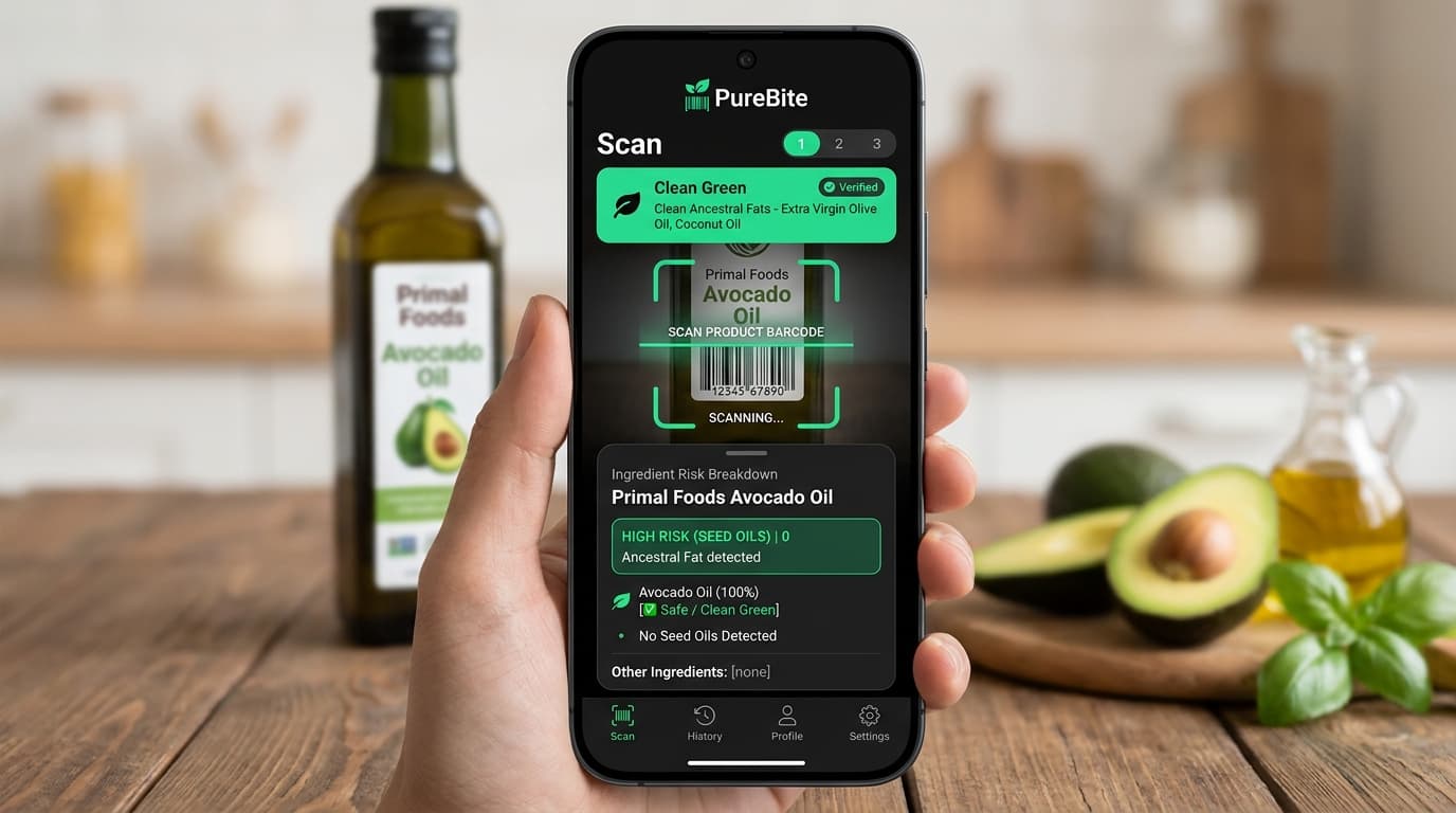 PureBite mobile application barcode scanner interface